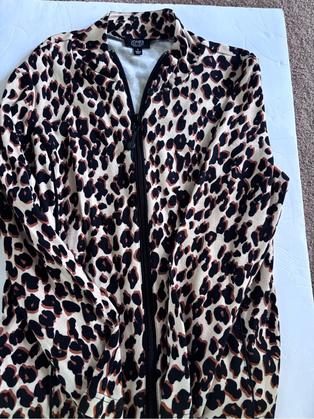 Jones New York Leopard Print Zip-Up Jacket - Beige Black Brown